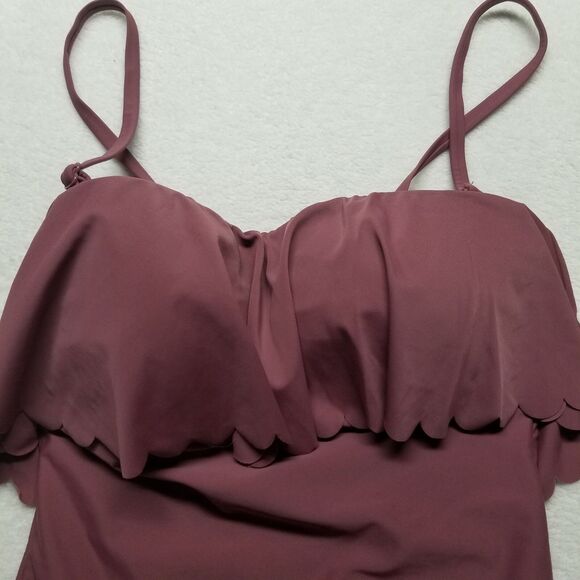 Kona Sol Small Swimsuit Mauve Ruffle Bust Padded Removeable Straps Beach Cruise - Picture 3 of 9